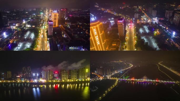 陕西汉中市夜景延时4K航拍