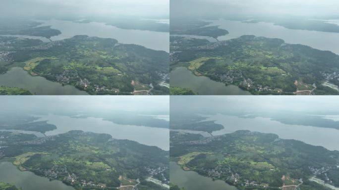 田园乡村航拍鄱阳湖湿地公园农村湖泊田野