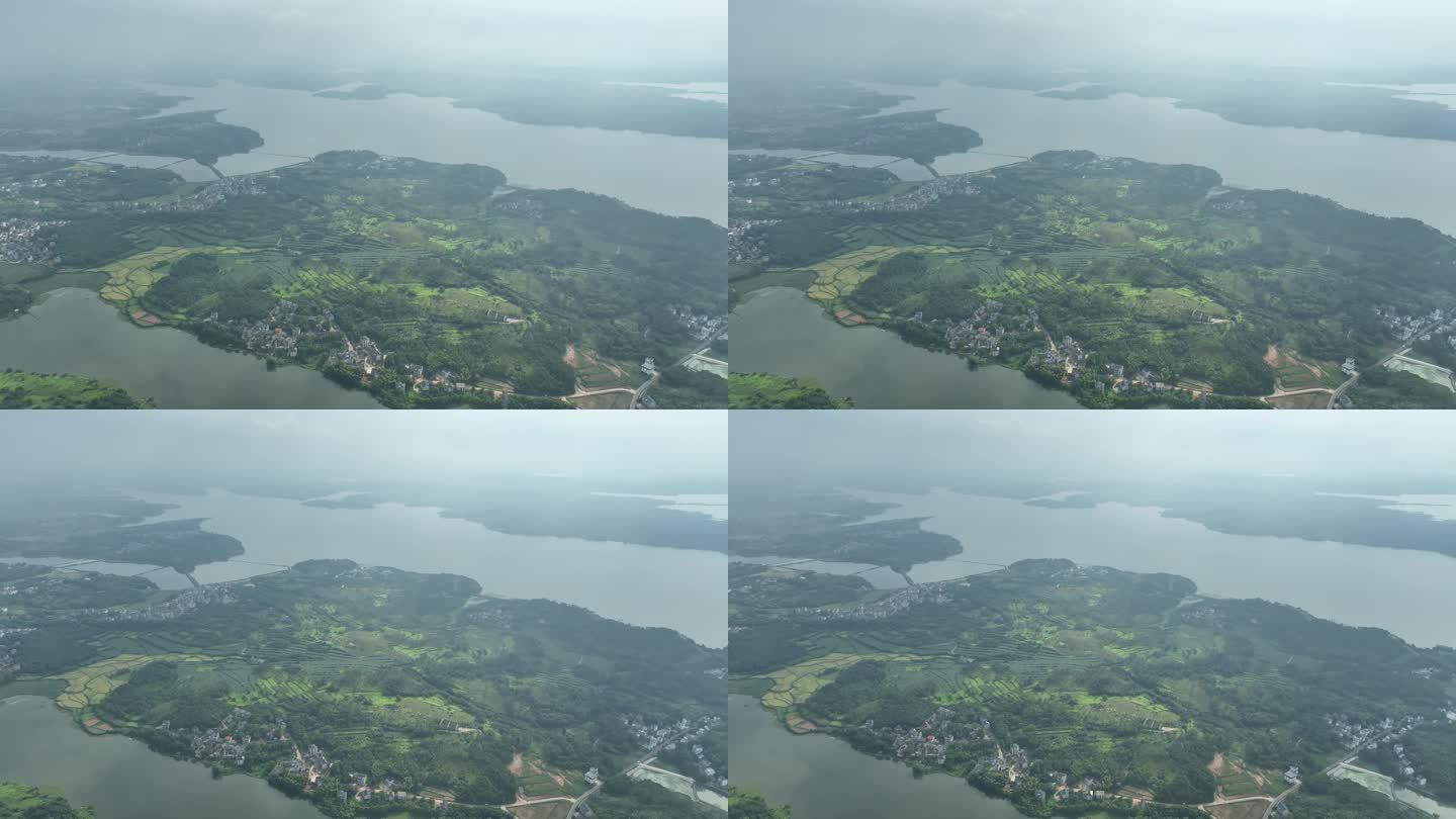 田园乡村航拍鄱阳湖湿地公园农村湖泊田野