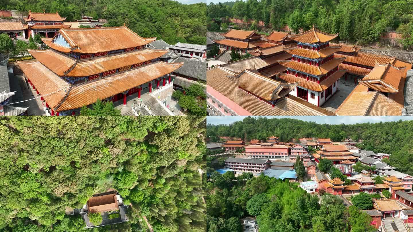 峨碌公园森林寺庙琉璃瓦航拍4K素材