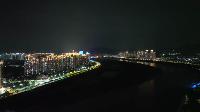 泉州夜景航拍晋江两岸夜晚风光江滨河流建筑