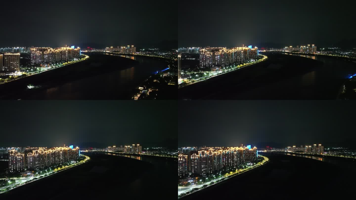 泉州夜景航拍晋江两岸夜晚风光江滨河流建筑