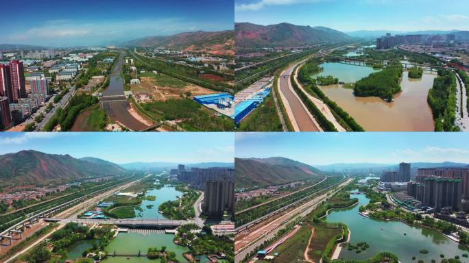 青海省西宁市北川河湿地公园4K航拍1