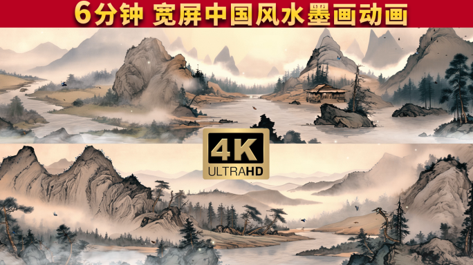 宽屏中国风山水画水墨国晚会中式国风背景