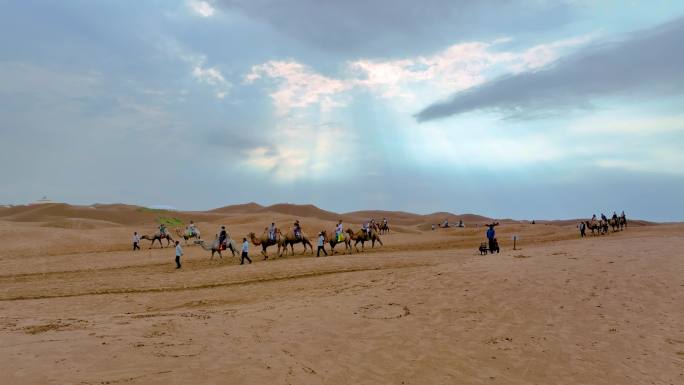 沙漠 旅游 骆驼 响沙湾 4K航拍