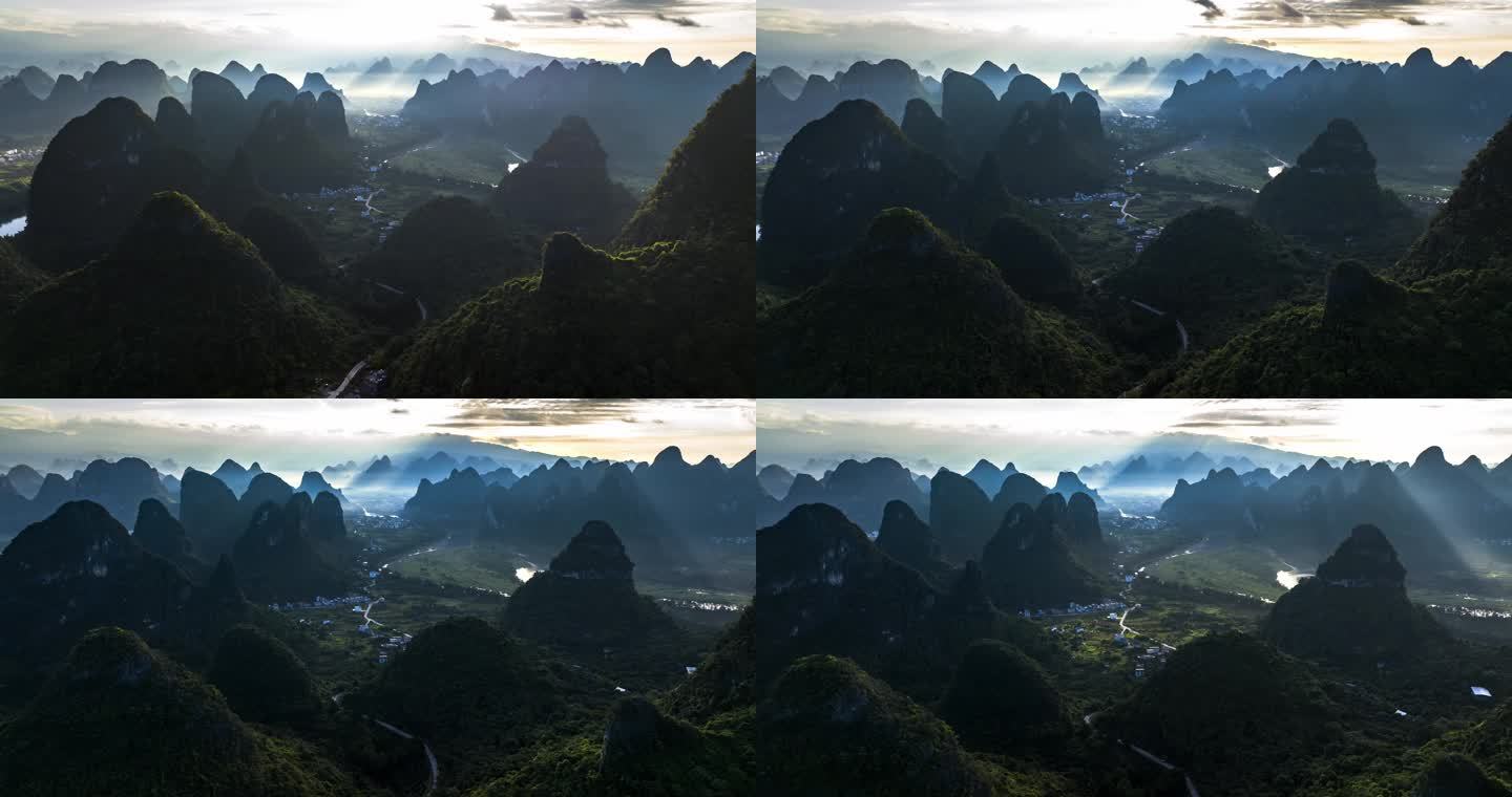 桂林山水喀斯特地貌自然风光航拍