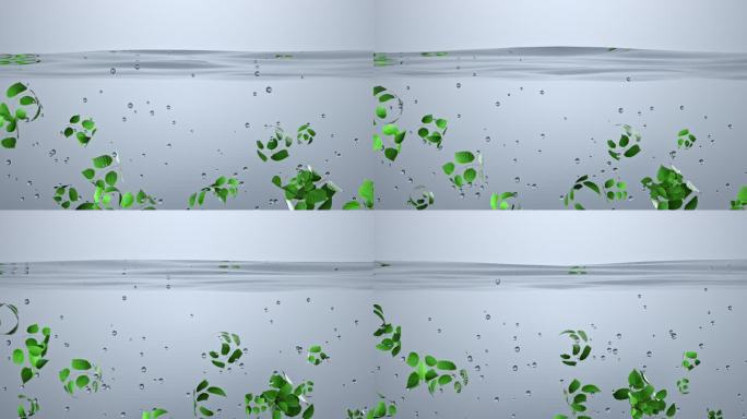 绿色植物草本精华水下冒出气泡广告素材
