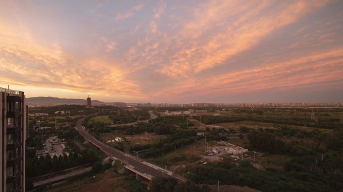 北京永定塔超级火烧云日转夜延时摄影