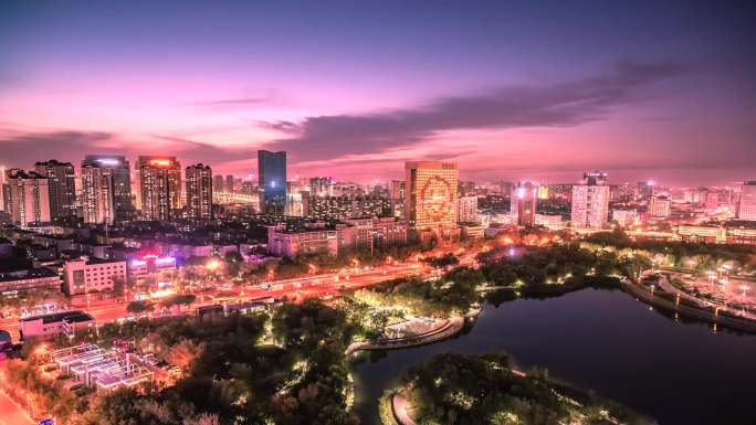 乌鲁木齐南湖广场晚霞夜景延时