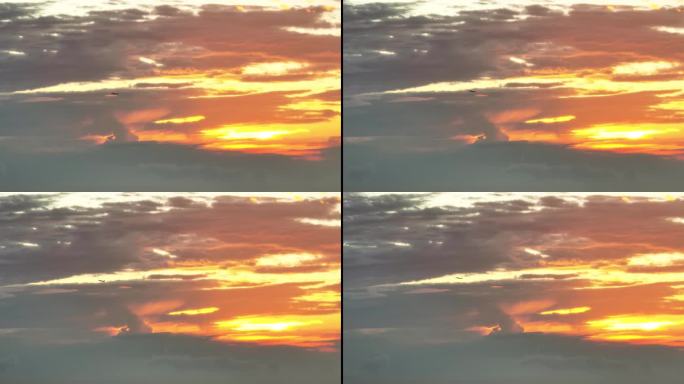 4K 云海飞机飞向夕阳