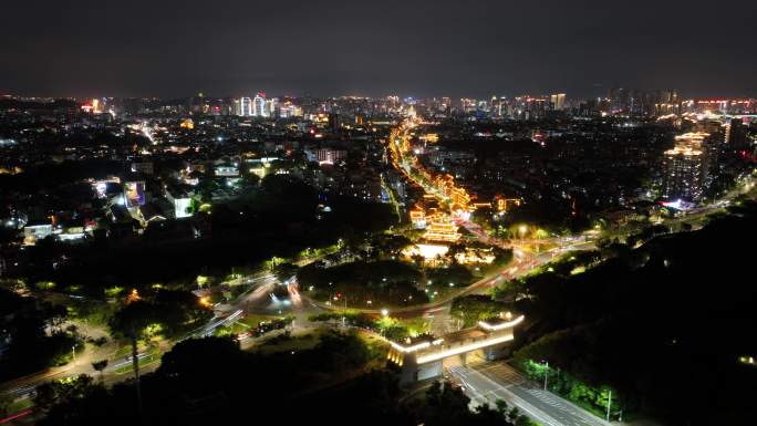 泉州临漳门夜景延时航拍鲤城区新门街夜景