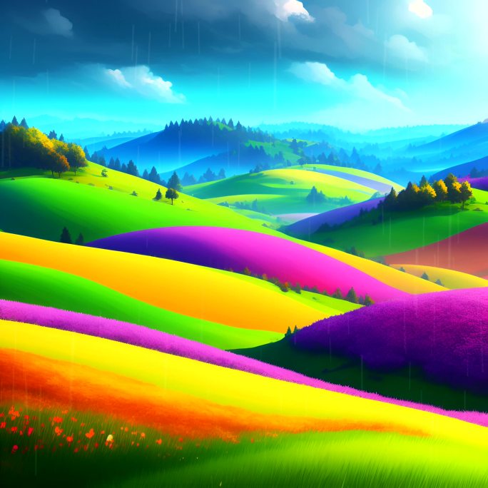 雨中彩色山丘