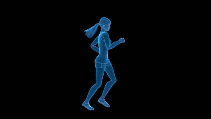 全息科技蓝色线框动画女人跑步无缝循环