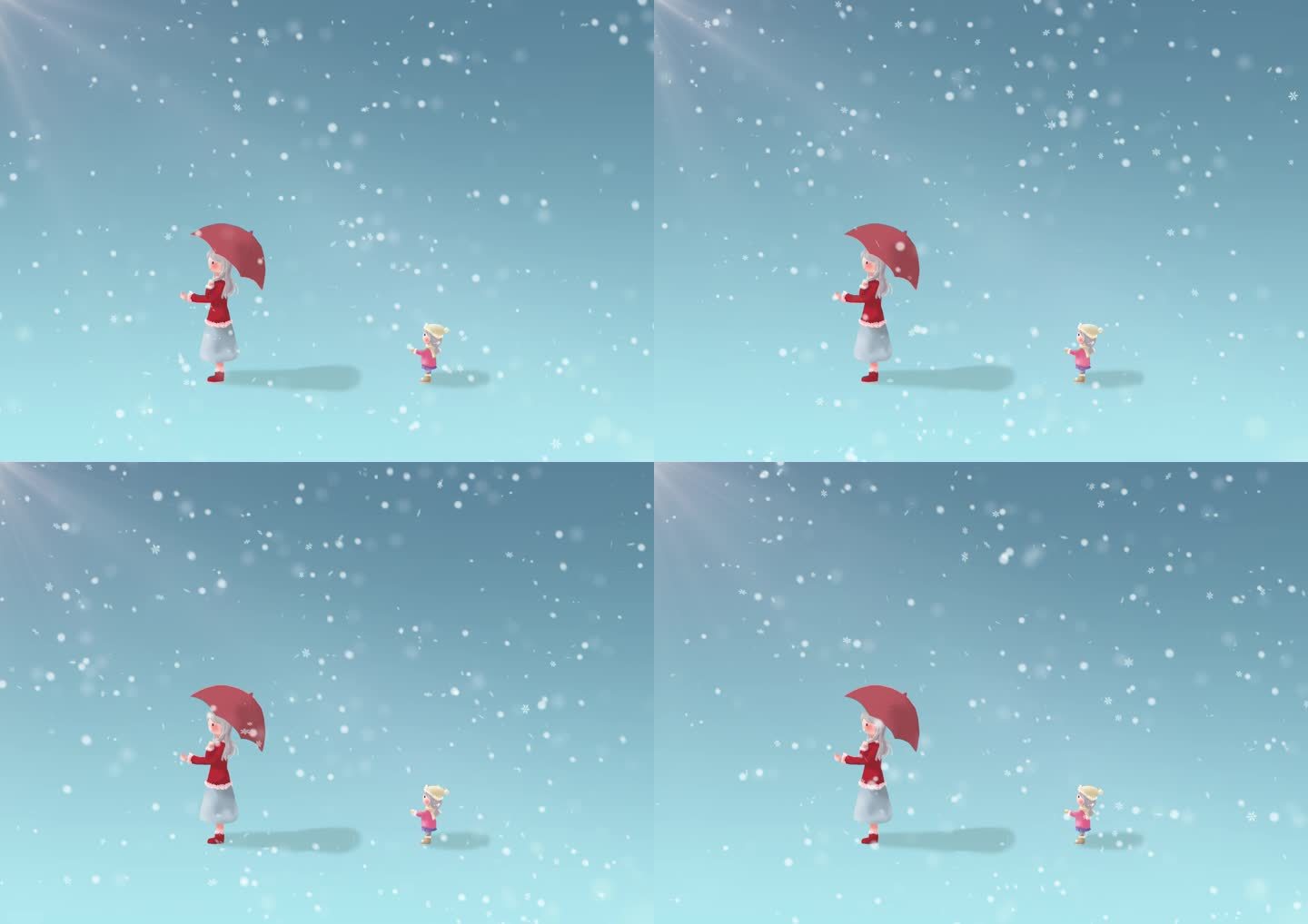 小女孩站在雪中，下着大雪