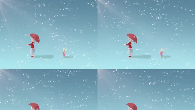 小女孩站在雪中，下着大雪