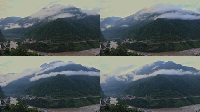 云南贡山早晨的怒江和山顶的云雾