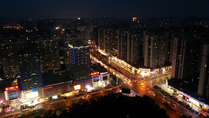 荆门漳河万达夜景航拍素材