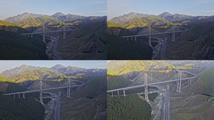 日落时的新疆果子沟大桥