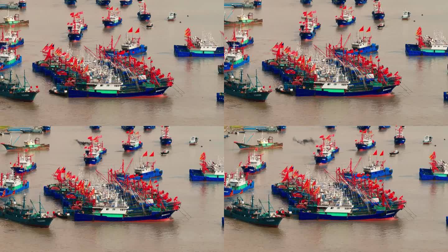 航拍象山开渔节渔船停泊画面