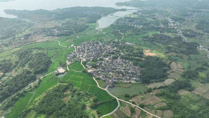 田园乡村航拍鄱阳湖湿地公园农村湖泊田野