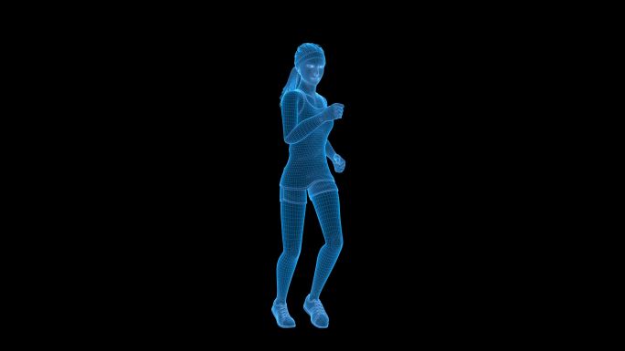 全息科技蓝色线框动画女人跑步无缝循环