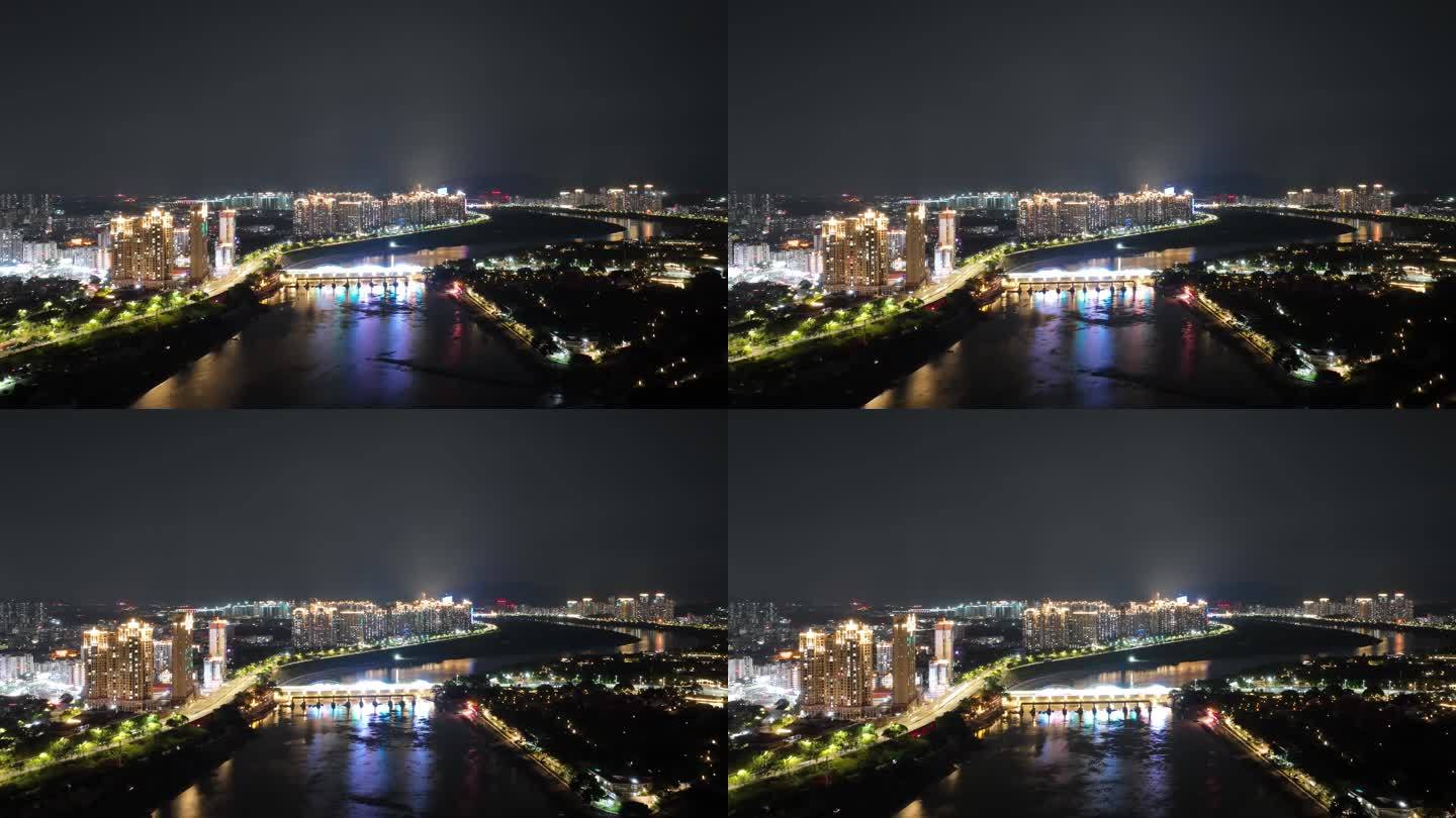泉州晋江笋江大桥延时夜景航拍桥梁建筑风光