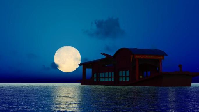 传统中秋节月亮升起唯美意境
