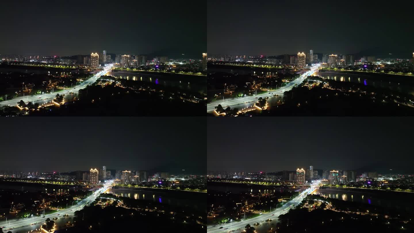 泉州晋江笋江大桥航拍夜景城市桥梁建筑风光