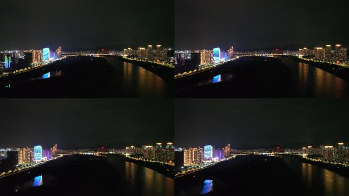 泉州夜景航拍晋江两岸夜晚风光江滨河流建筑