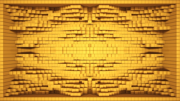 【裸眼3D】明黄光影韵律波形方块艺术空间