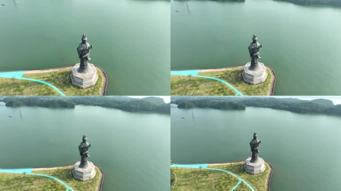 鄱阳湖国家湿地公园饶娥雕像航拍湖泊风景
