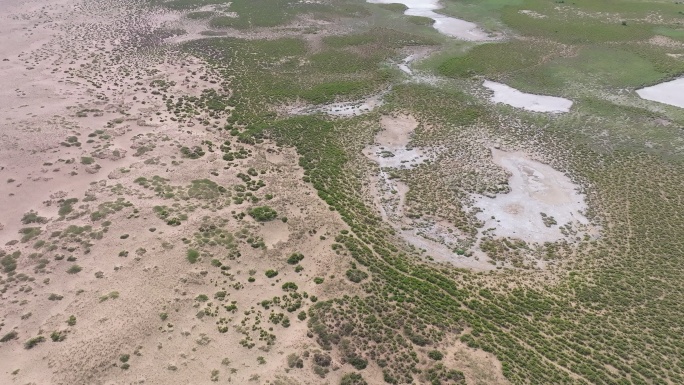 戈壁草原上干涸的湖泊