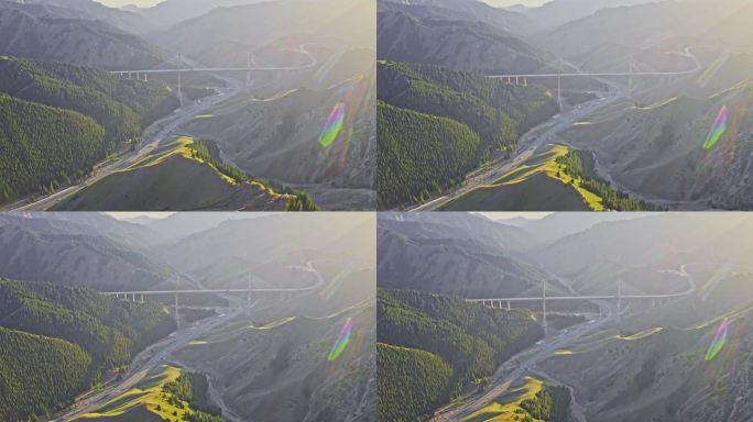 日落时的新疆果子沟大桥