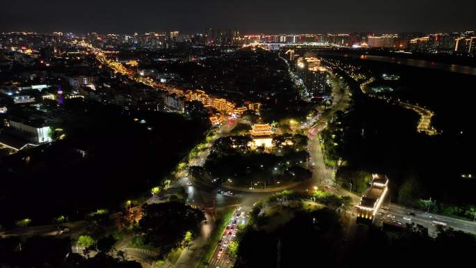 泉州临漳门夜景航拍鲤城区夜晚新门街夜景