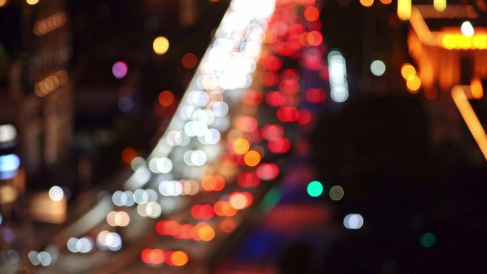 中国上海夜晚城市道路汽车虚化光斑景观