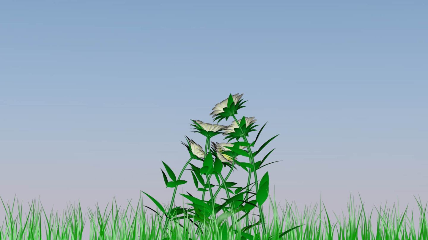 风中摇摆的花草，带透明通道，三D渲染