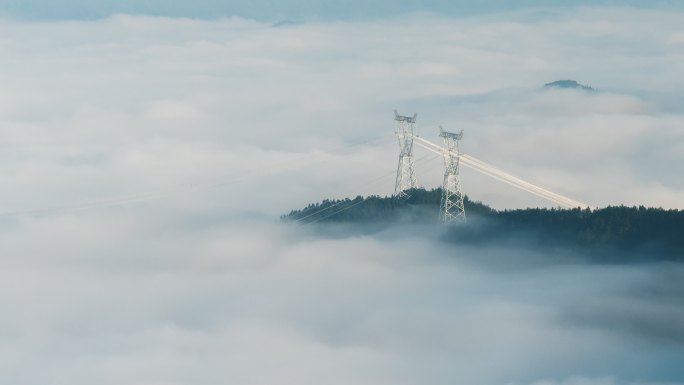 福建福州永泰山区电网电力铁塔云海延时空镜