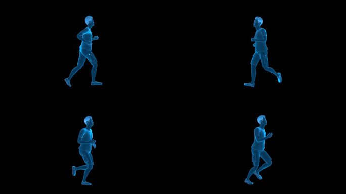 全息科技蓝色线框动画男人跑步无缝循环