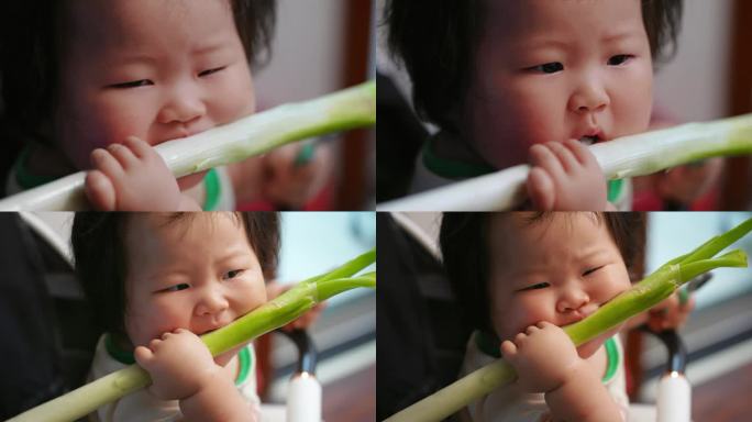 【4k】宝宝吃大葱