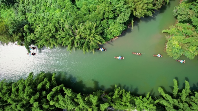 航拍桂林阳朔漓江遇龙河竹筏漂流