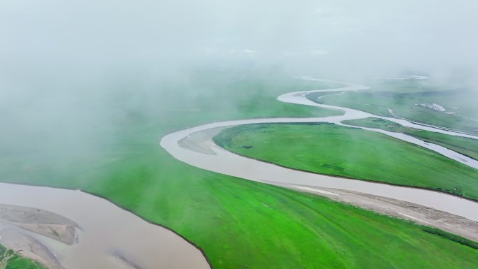 草原黄河河流九曲黄河三江源湿地第一湾云海