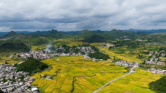 蓝天白云稻田美丽乡村