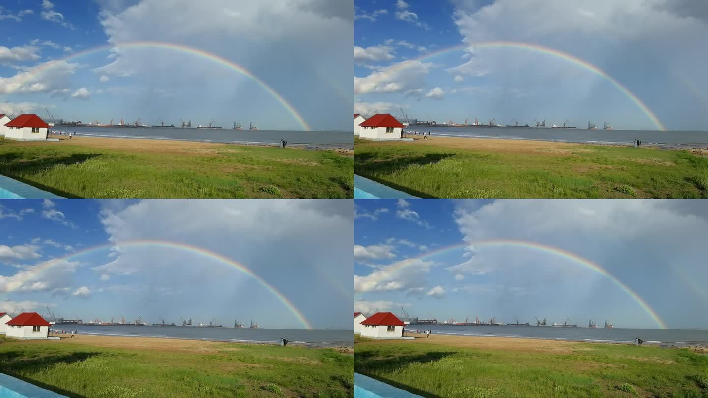 秦皇岛山海关老龙头雨后彩虹