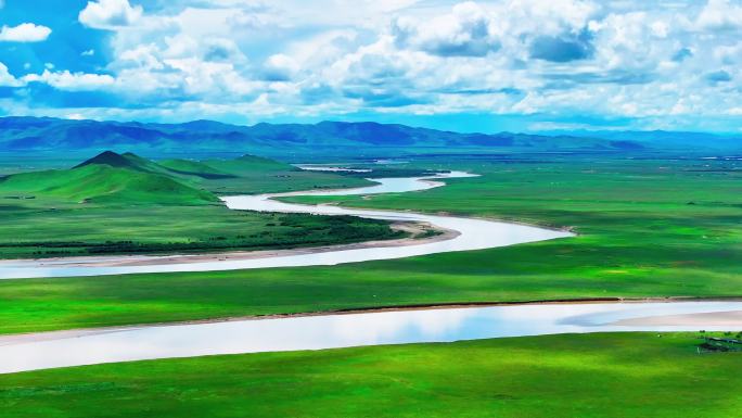 草原黄河河流九曲黄河三江源湿地第一湾云海