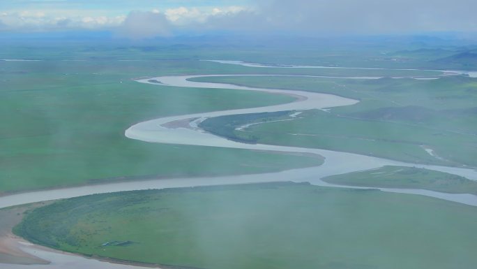 草原黄河河流九曲黄河三江源湿地第一湾云海