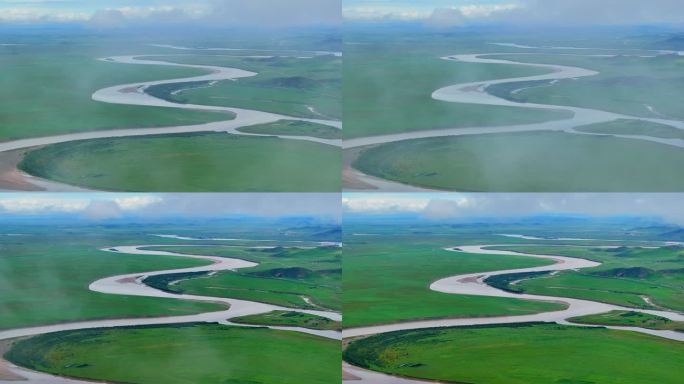 草原黄河河流九曲黄河三江源湿地第一湾云海