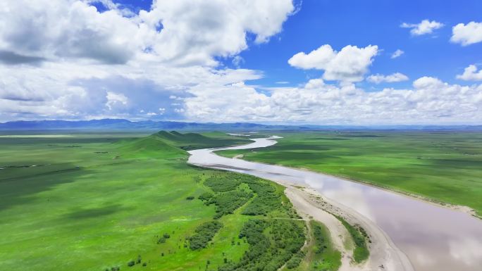 草原黄河河流九曲黄河三江源湿地第一湾云海