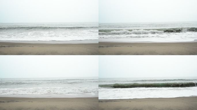海浪拍打沙滩升格慢动作