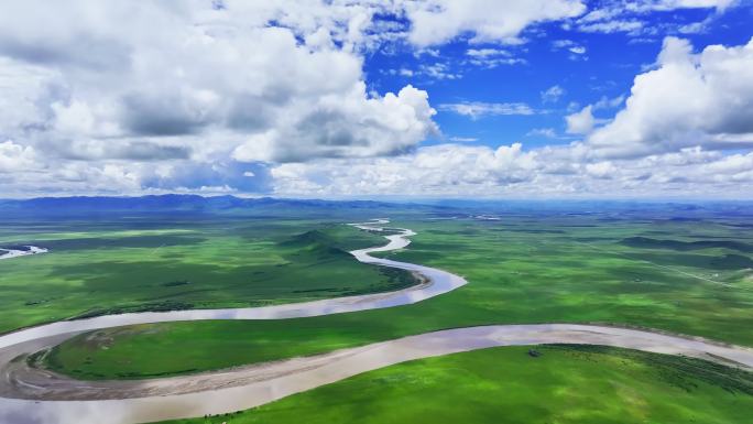 草原黄河河流九曲黄河三江源湿地第一湾云海