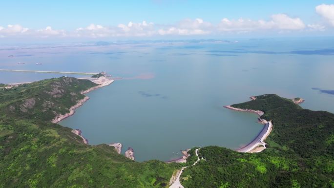 台州玉环沙门镇日岙后沙石头滩大海航拍延时